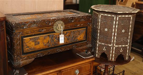 A small camphorwood trunk and an octagonal Moorish table Trunk W.70cm